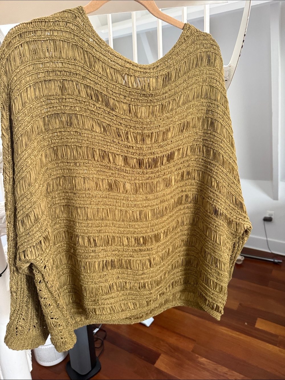 Zara Olive Open‑Knit Scoop Neck Sweater